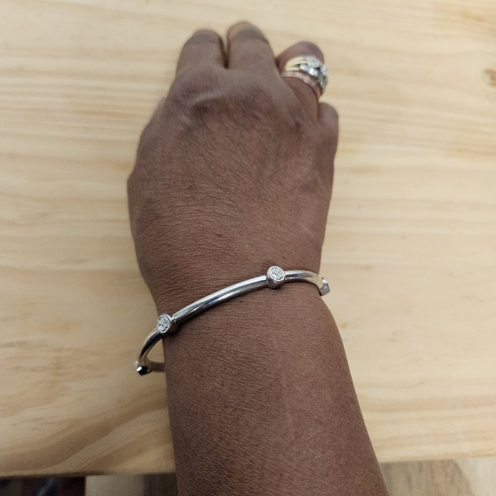 Vintage Graziano Silver-tone Thin Logo Bangle Bracelet